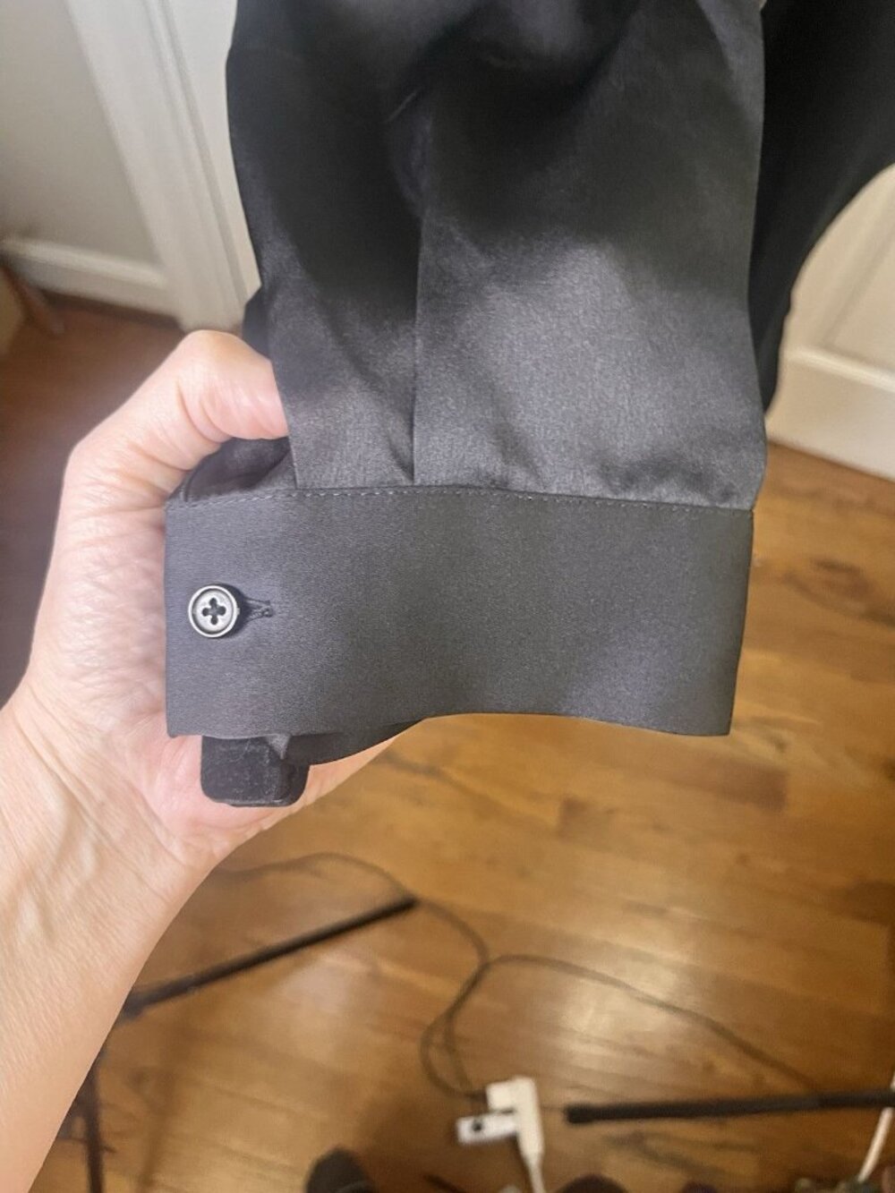 Eloquii Black Satin Long Sleeve Shirt Wrap Dress Plus Sz 22 Lapel Collared Mini - Picture 11 of 12